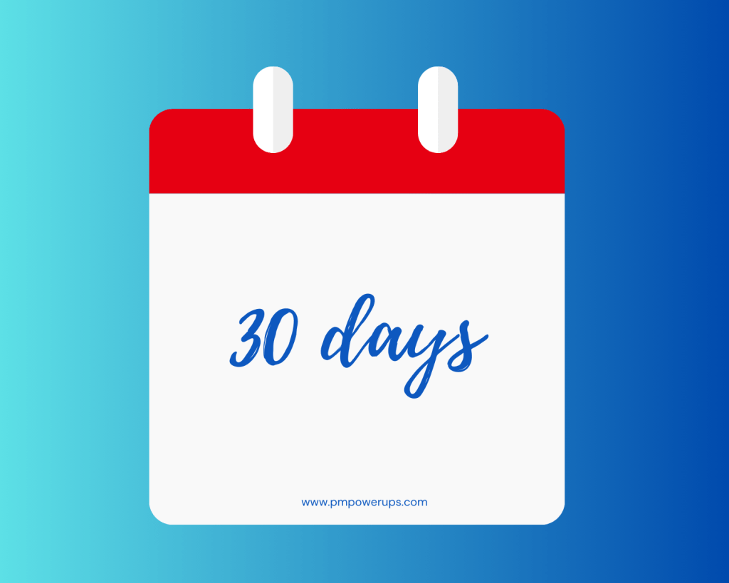 Calendar showing 30 days for onboarding